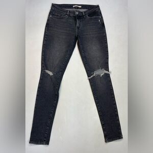 Levi's 711 Skinny Denim Jeans Women Size 28 Black Distressed